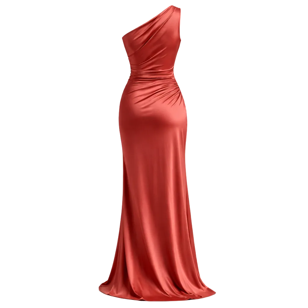 Women's satin long dress | One-shoulder, high slit | Elegant