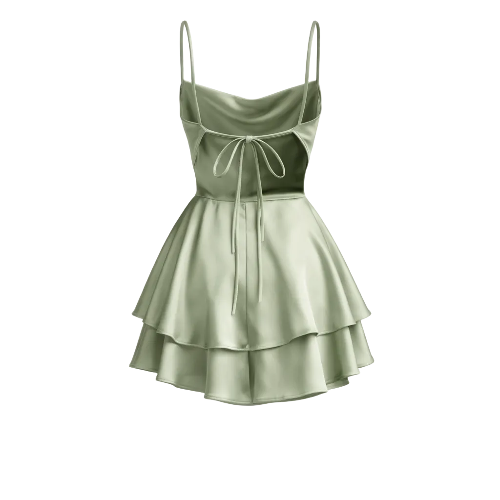 Satin Mini Dress | Open Back, Pleats