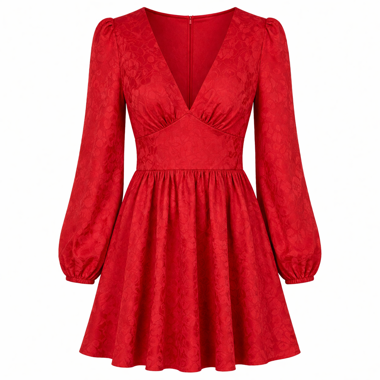 Silk Dress | Elegant Design | Puff Sleeves, Deep Neckline