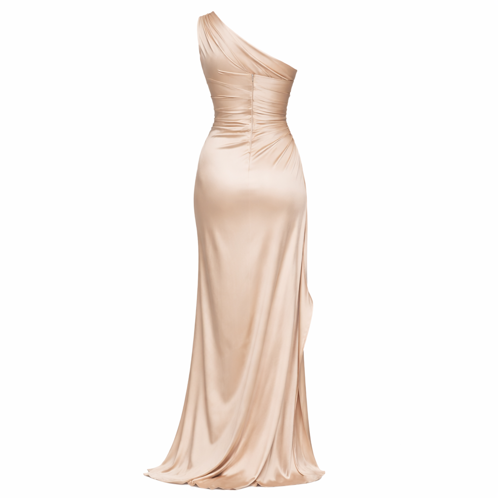 Women's One-Shoulder Silky Maxi Dress – Fitted Evening Dress Spring/Summer
