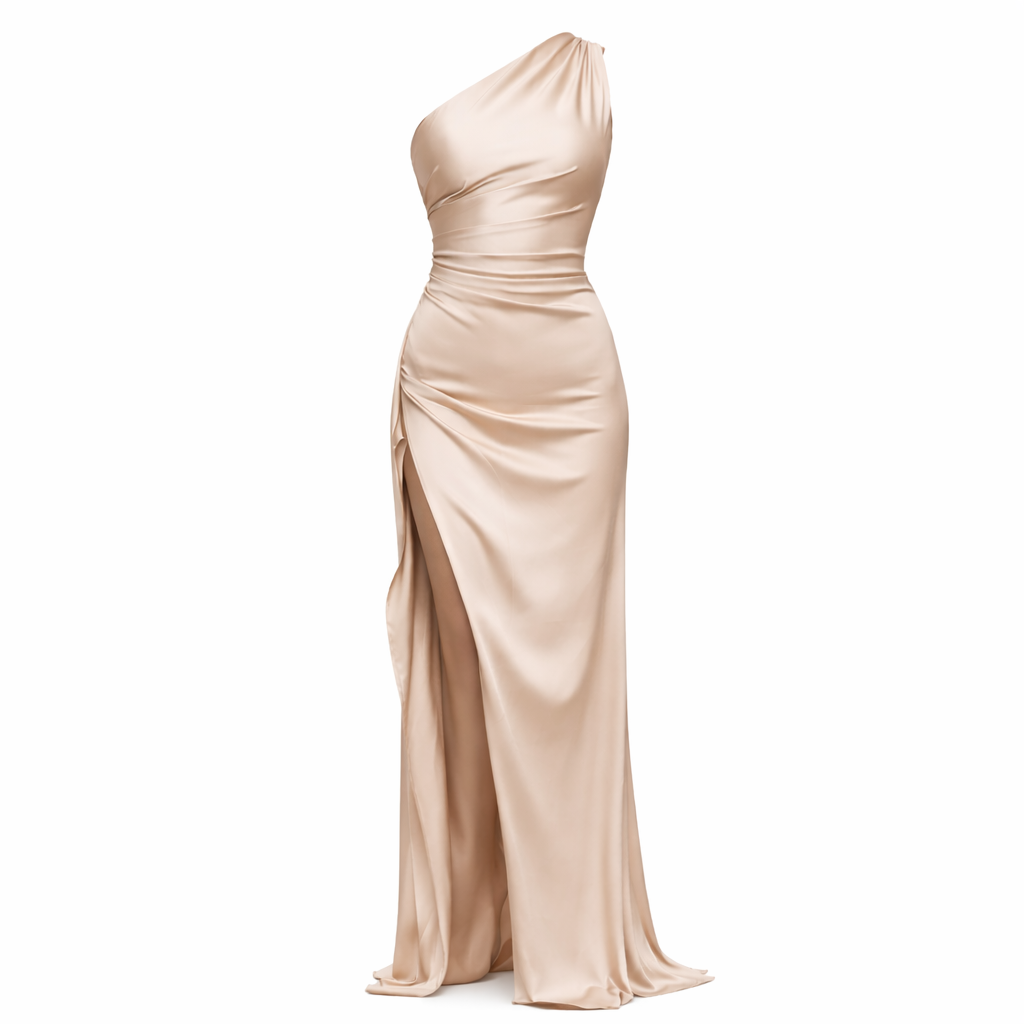 Women's One-Shoulder Silky Maxi Dress – Fitted Evening Dress Spring/Summer