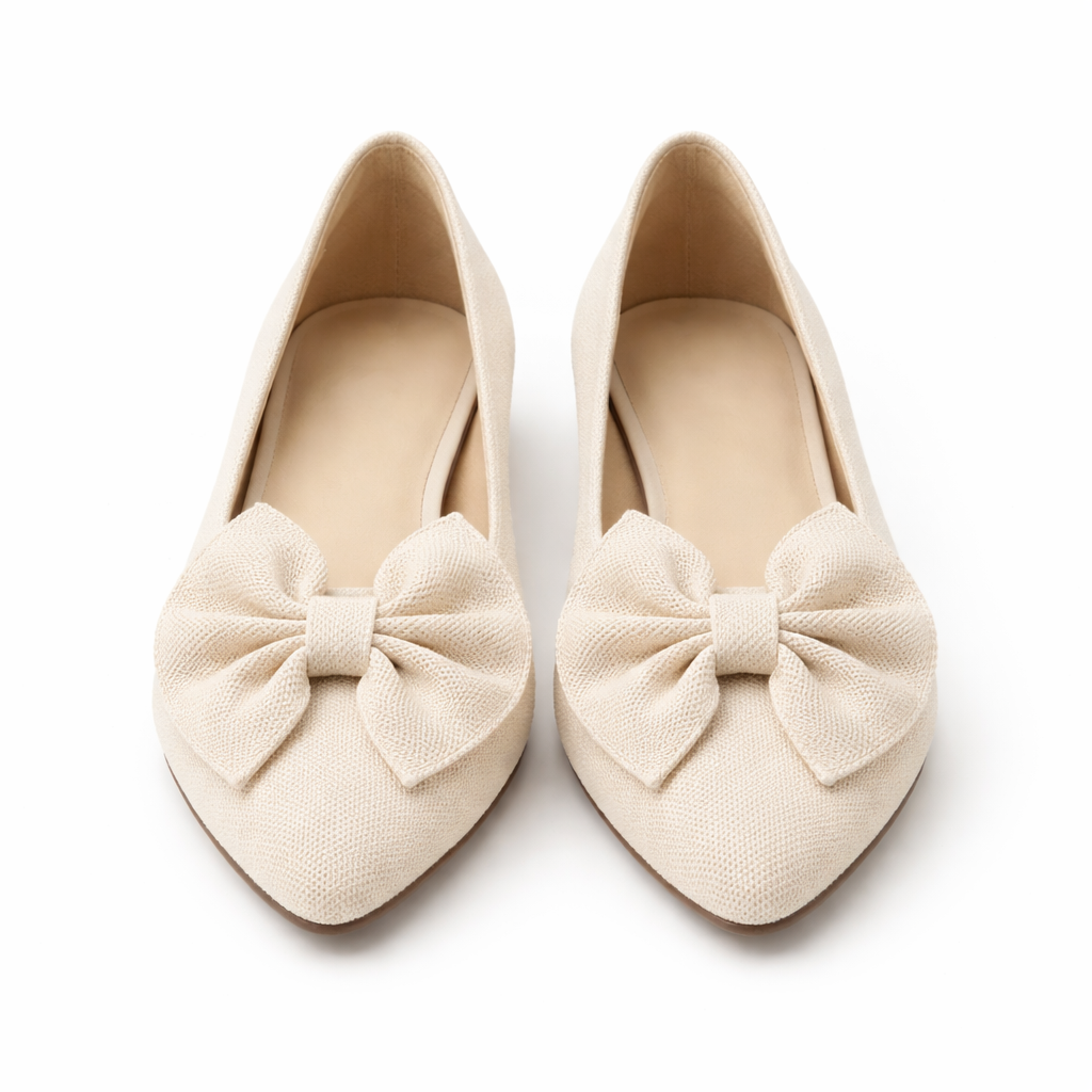 Women's ballet slippers with bow, padded slip-on