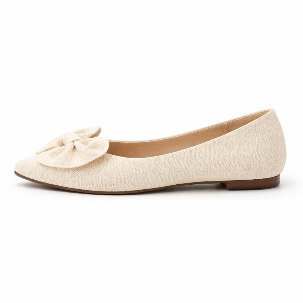 Women's ballet slippers with bow, padded slip-on