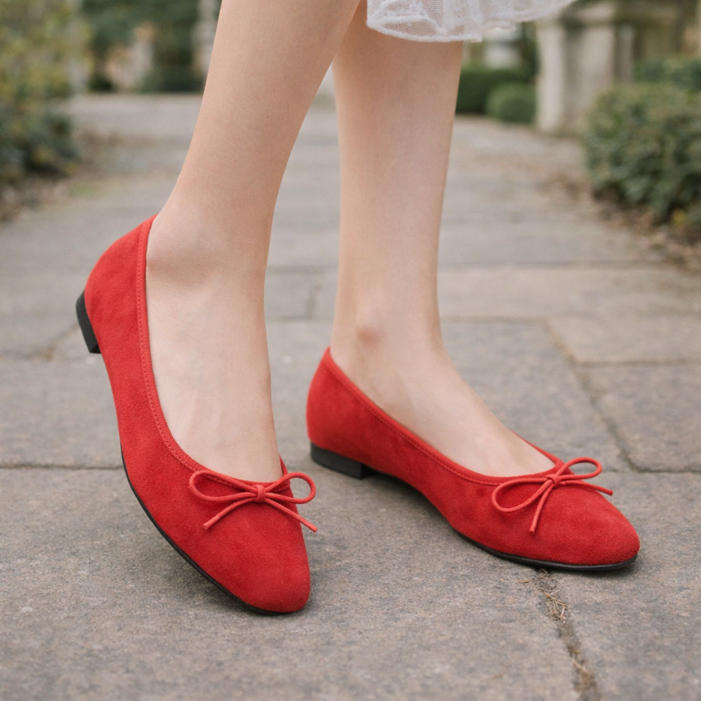 Women's suede ballerinas with a bow