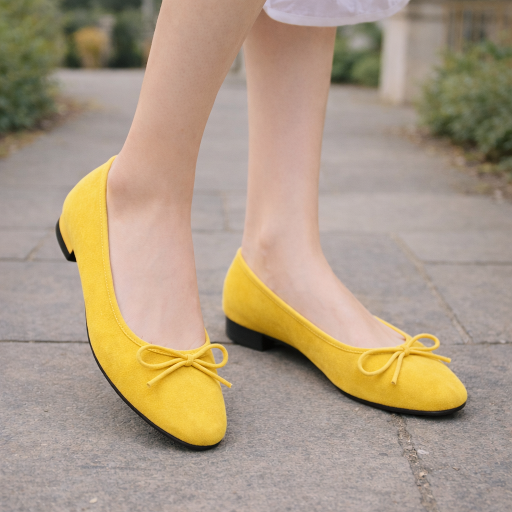 Women's suede ballerinas with a bow