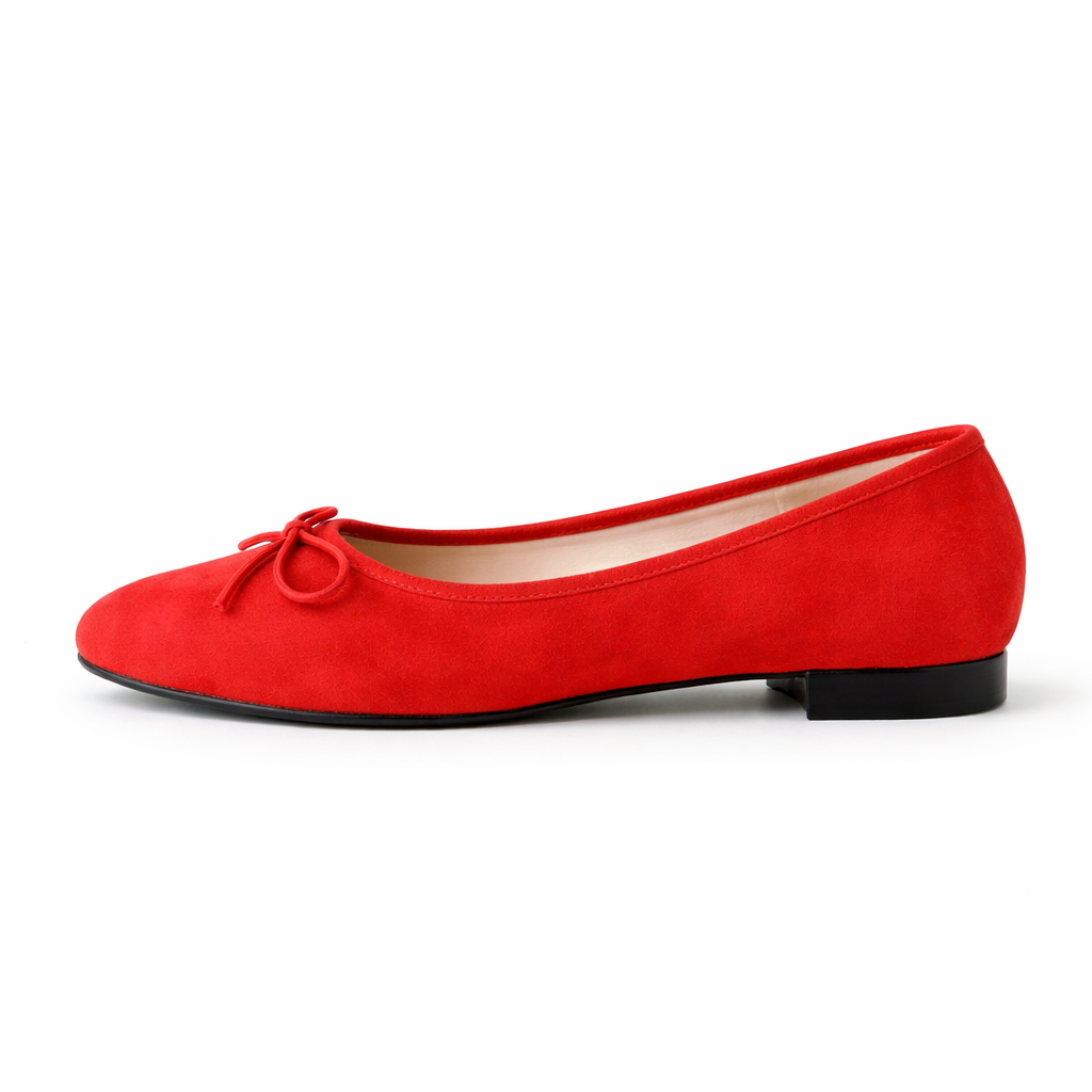 Women's suede ballerinas with a bow
