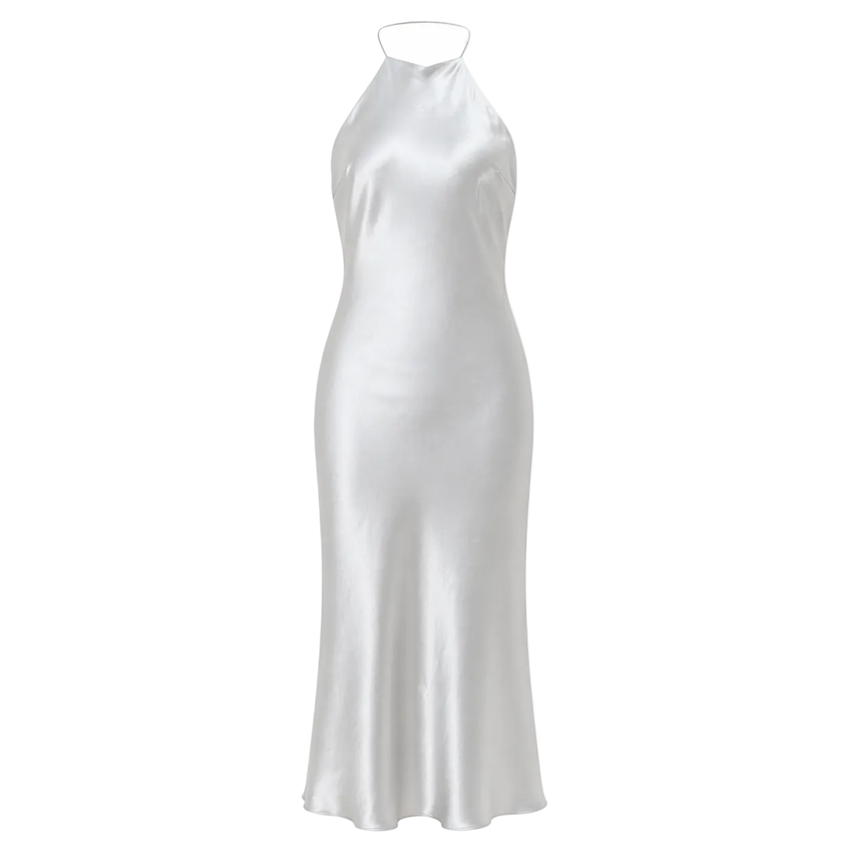 Women's Satin Midi Dress | Silver Halter | Elegant