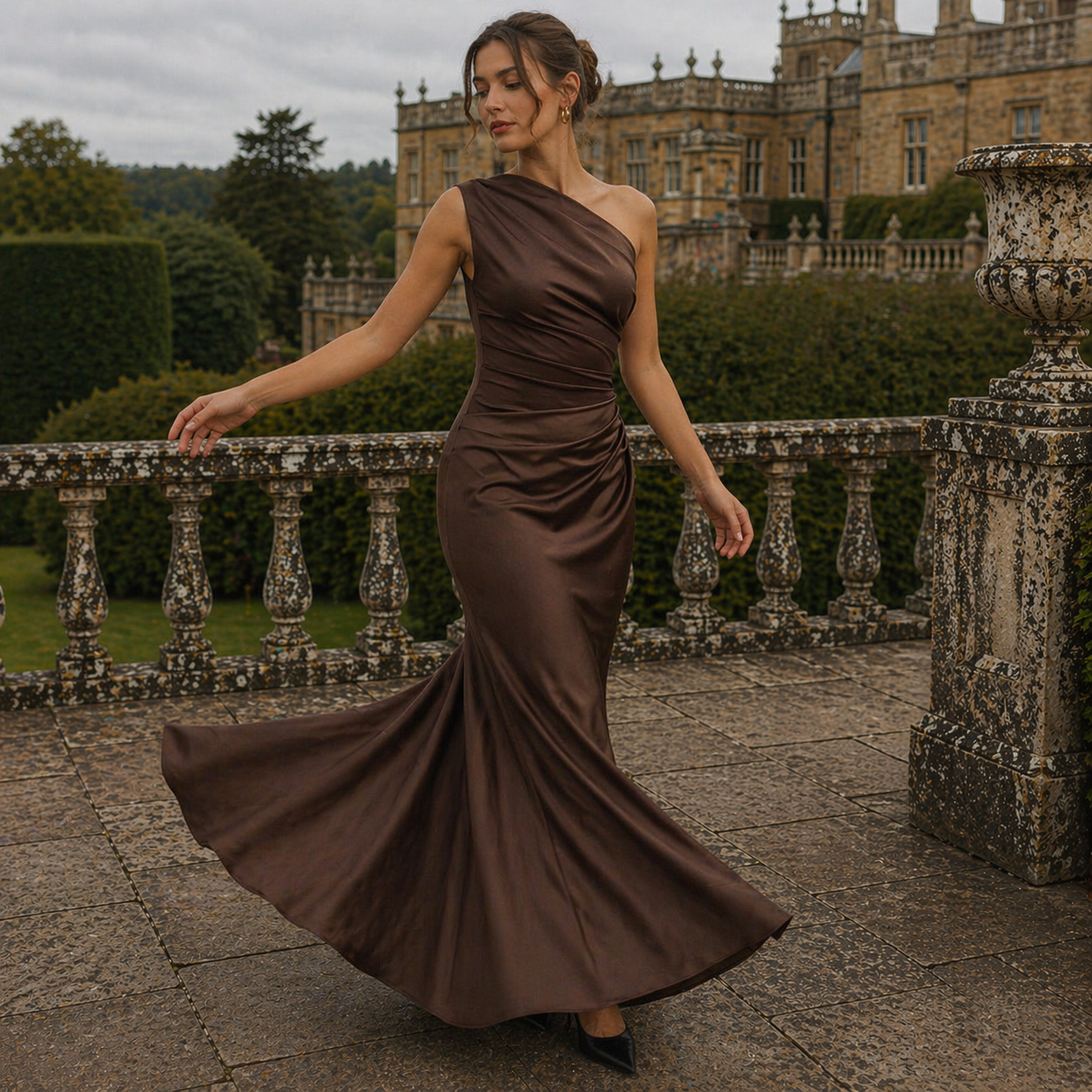 Satin Fabric Dress | Asymmetric Long Robe | Elegant Fabric