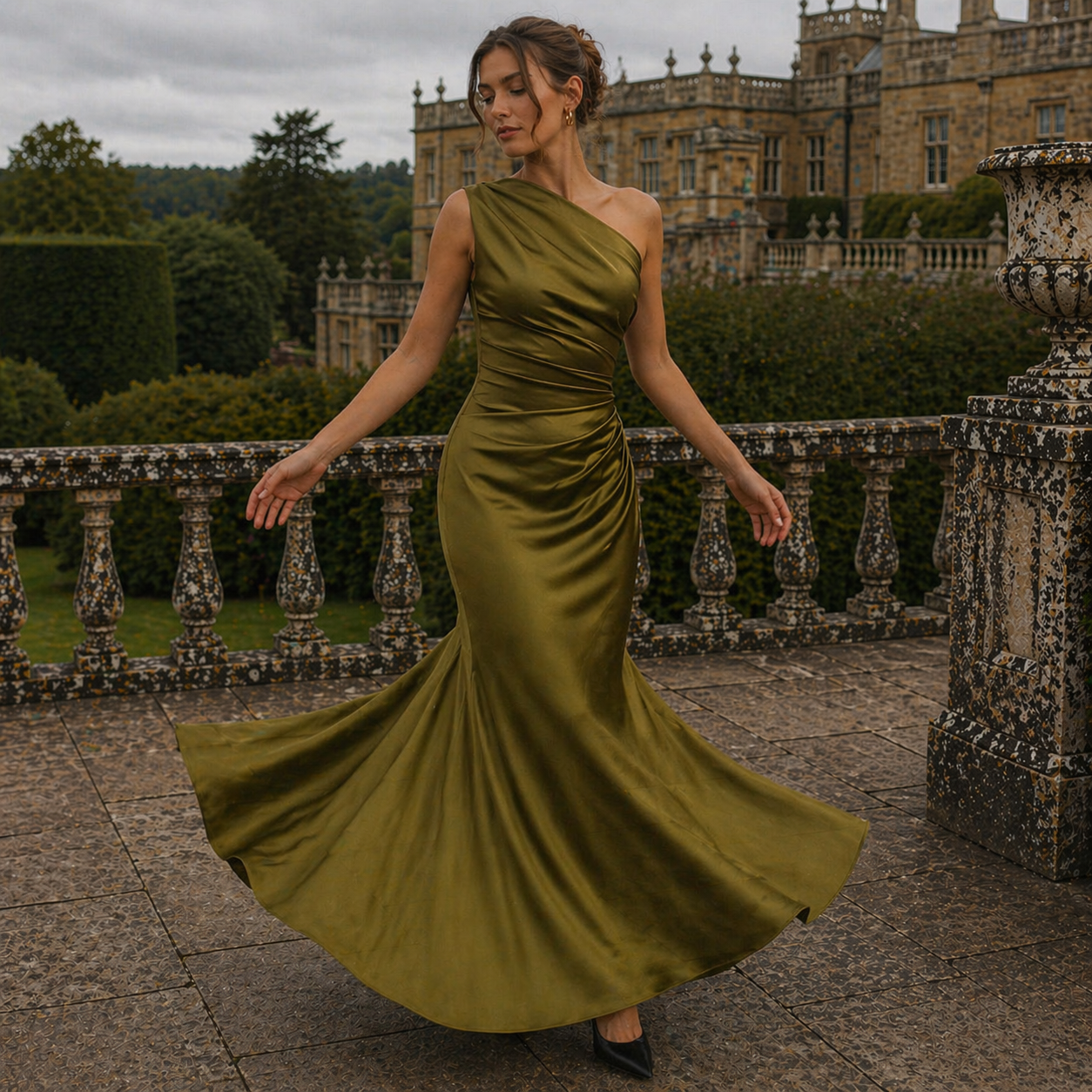 Satin Fabric Dress | Asymmetric Long Robe | Elegant Fabric