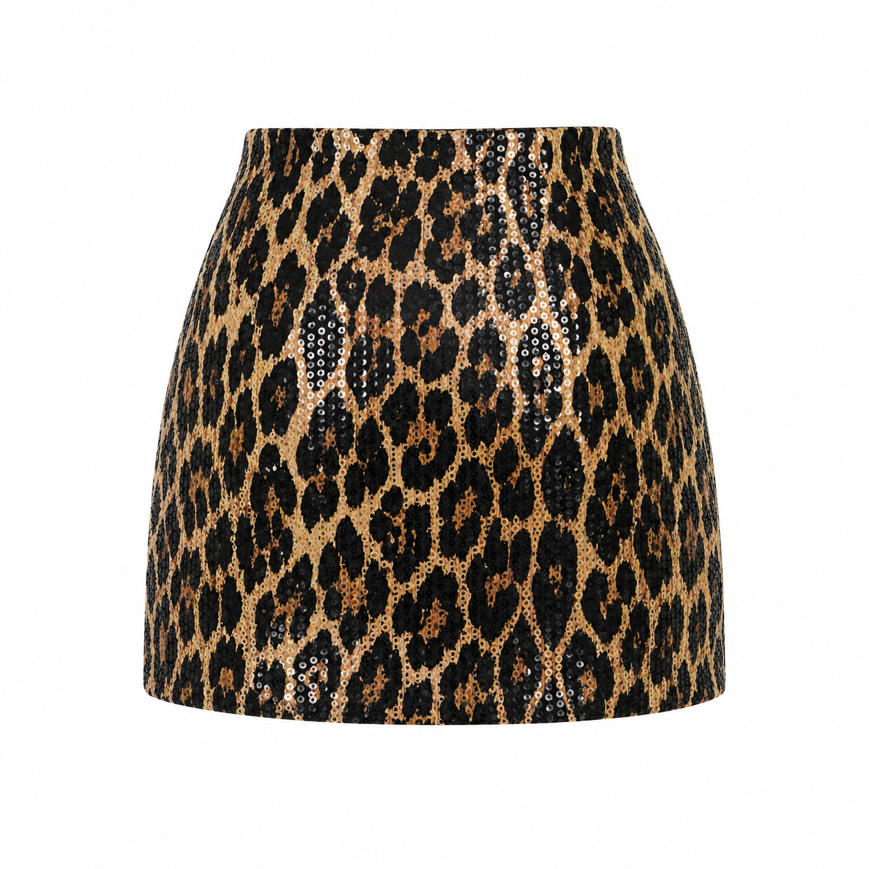 Mini skirt | Leopard print, sequin overlay | High waist