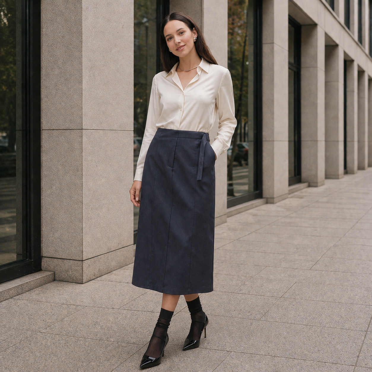 Women's Midi Skirt | Adjustable Waist | Dark Gray Color