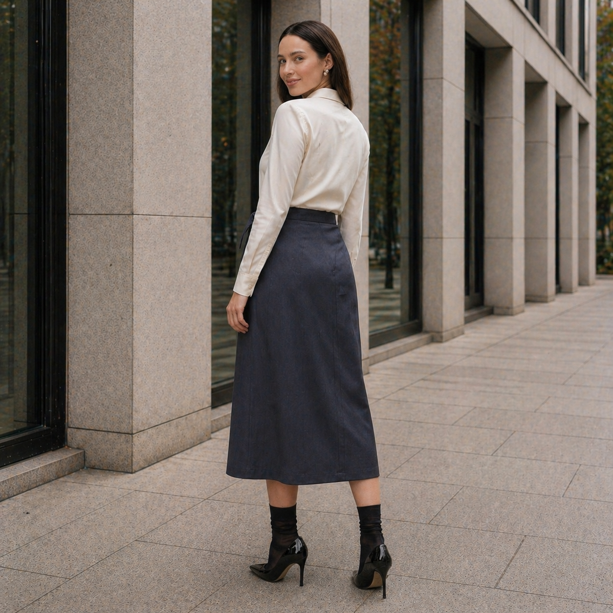 Women's Midi Skirt | Adjustable Waist | Dark Gray Color