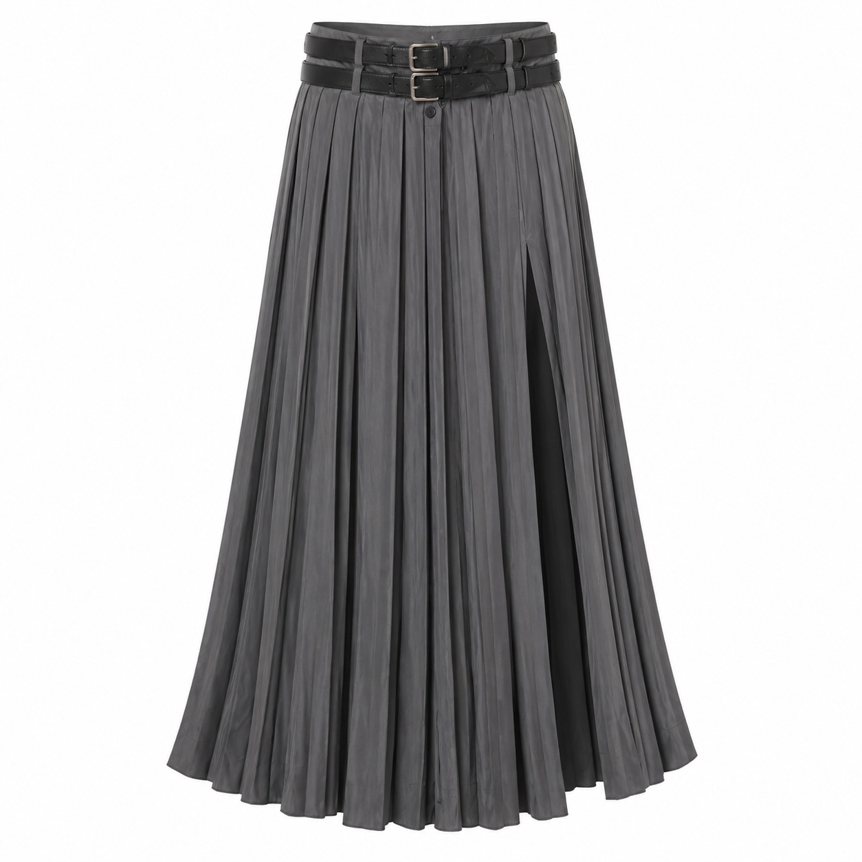 Maxi Skirt | Pleated, Split | Plain Fabric