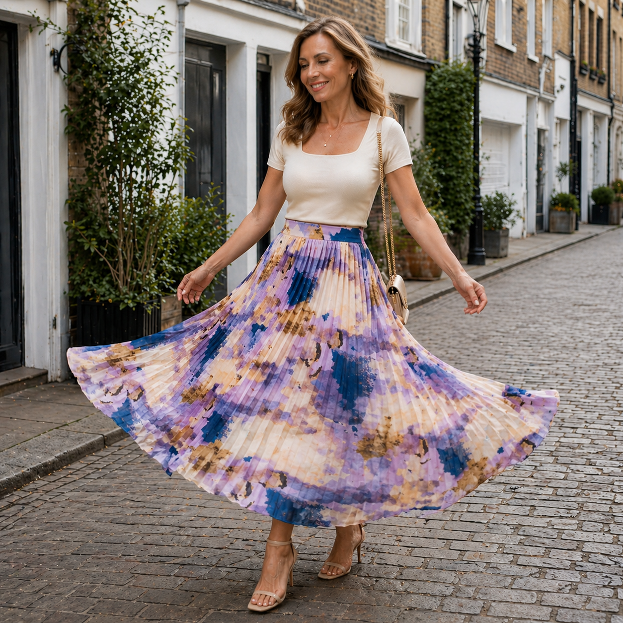 Women's Maxi Skirt | Floral Pattern, Pleated Details