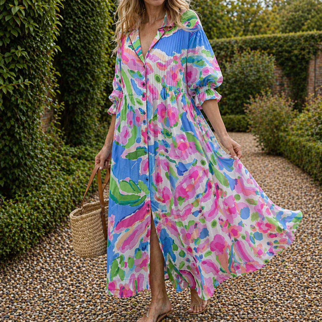 Maxi dress | Women, boho style, V-neck | Floral pattern, loose fit