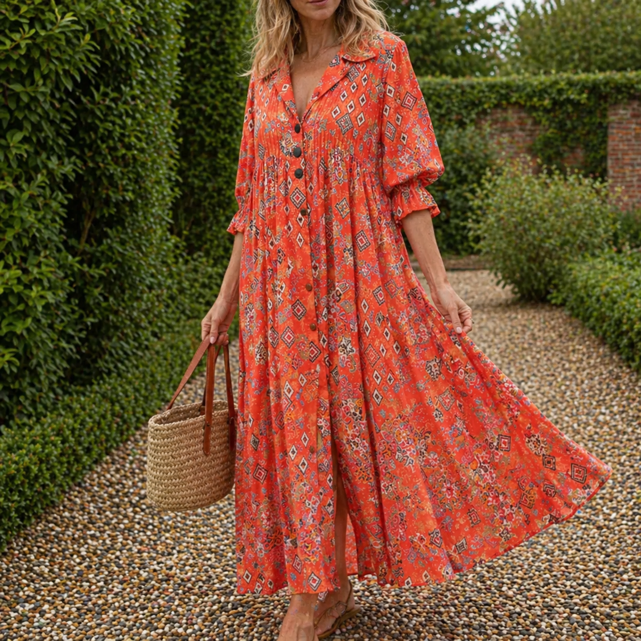 Maxi dress | Women, boho style, V-neck | Floral pattern, loose fit