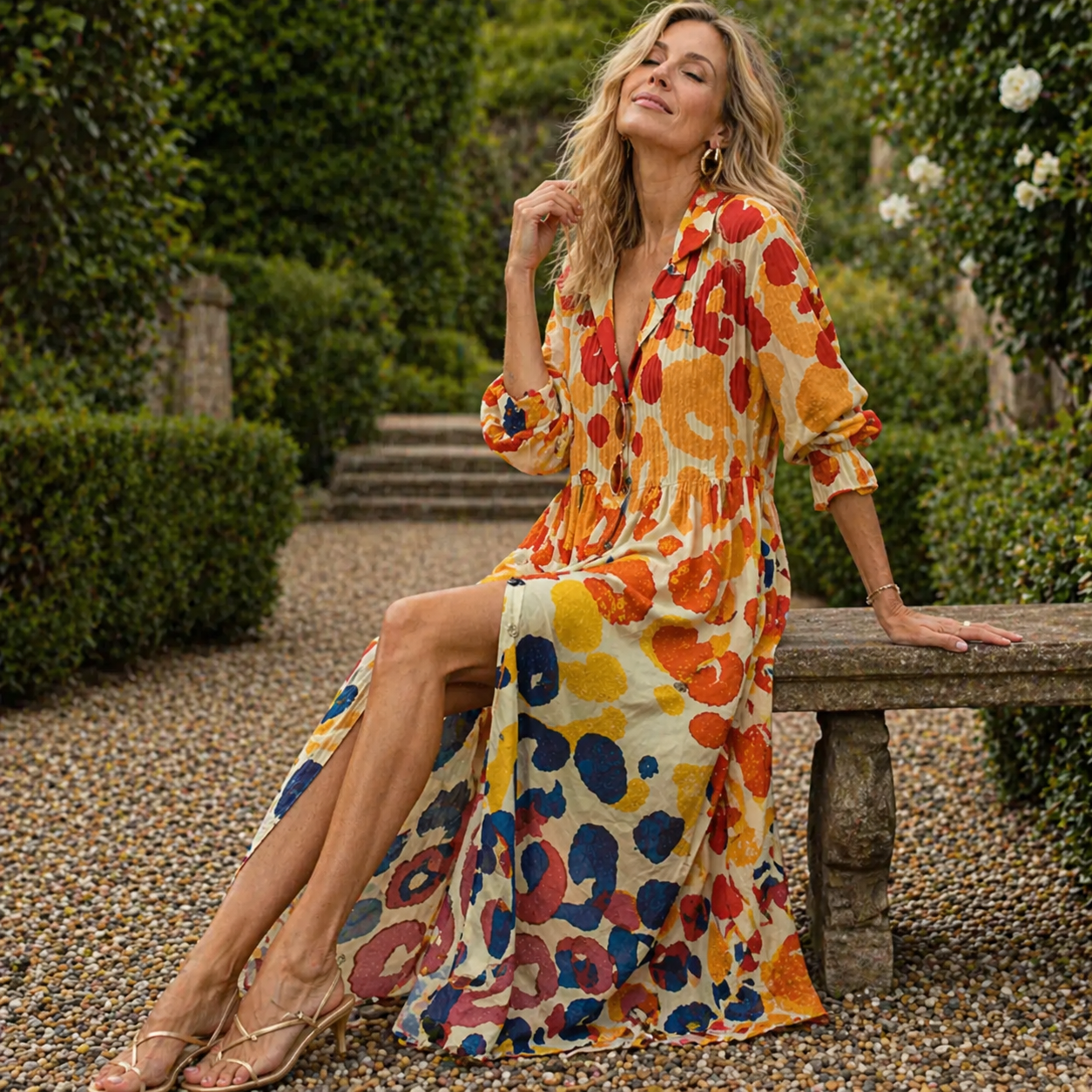 Maxi dress | Women, boho style, V-neck | Floral pattern, loose fit