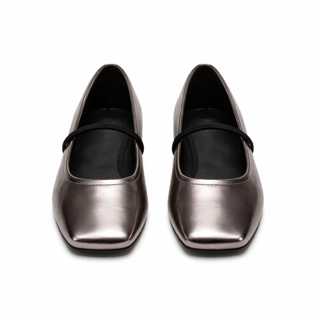 Women's ballet slippers | Square toe | Metallic finish, non-slip comfort