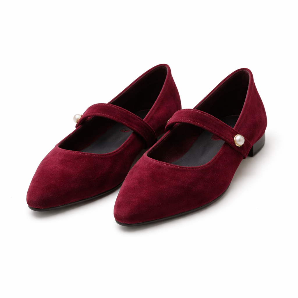 Women's ballet slippers with pointed toe and pearl ribbon