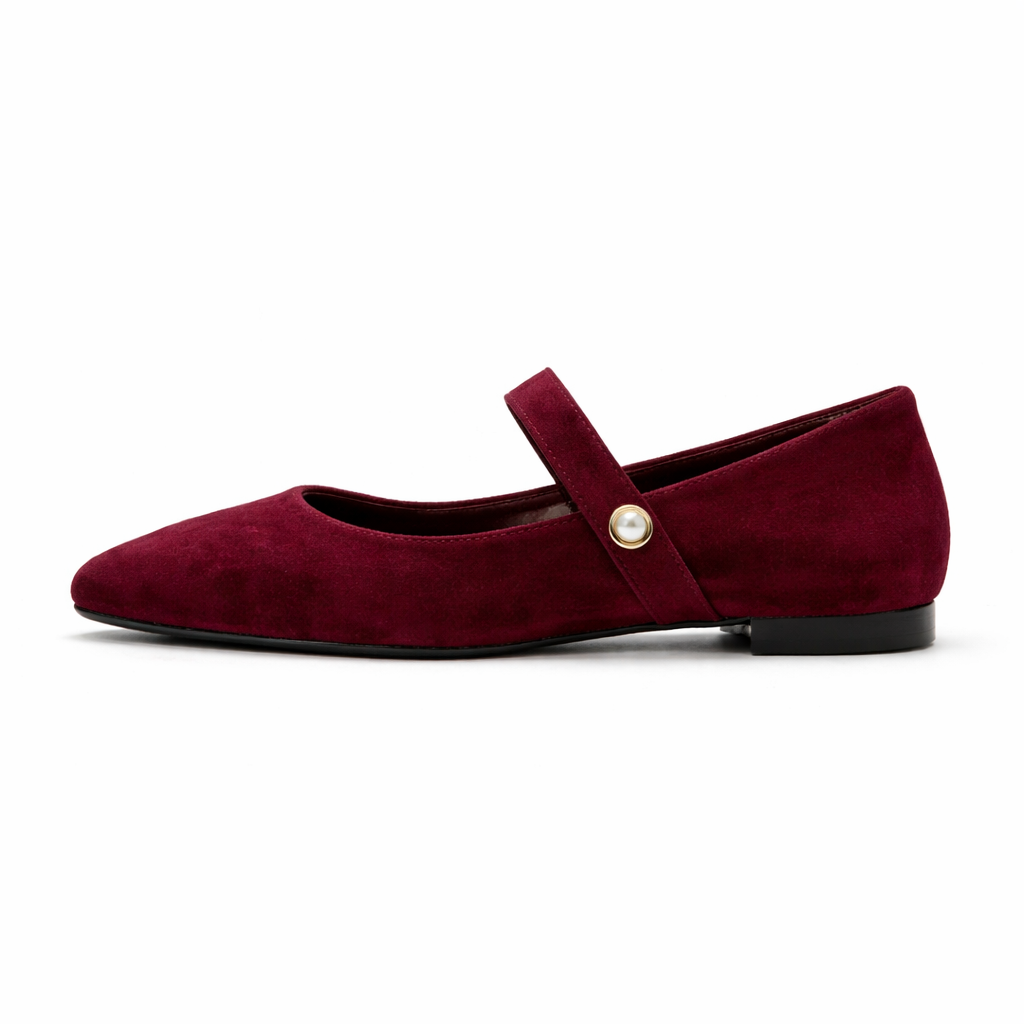 Women's ballet slippers with pointed toe and pearl ribbon