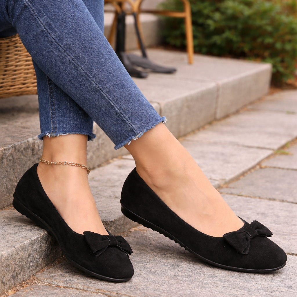 Women's ballet slippers | Bow details, elegant style | Slip-on shoes