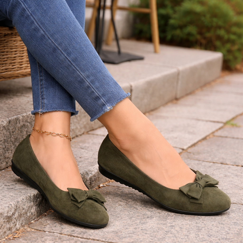 Women's ballet slippers | Bow details, elegant style | Slip-on shoes