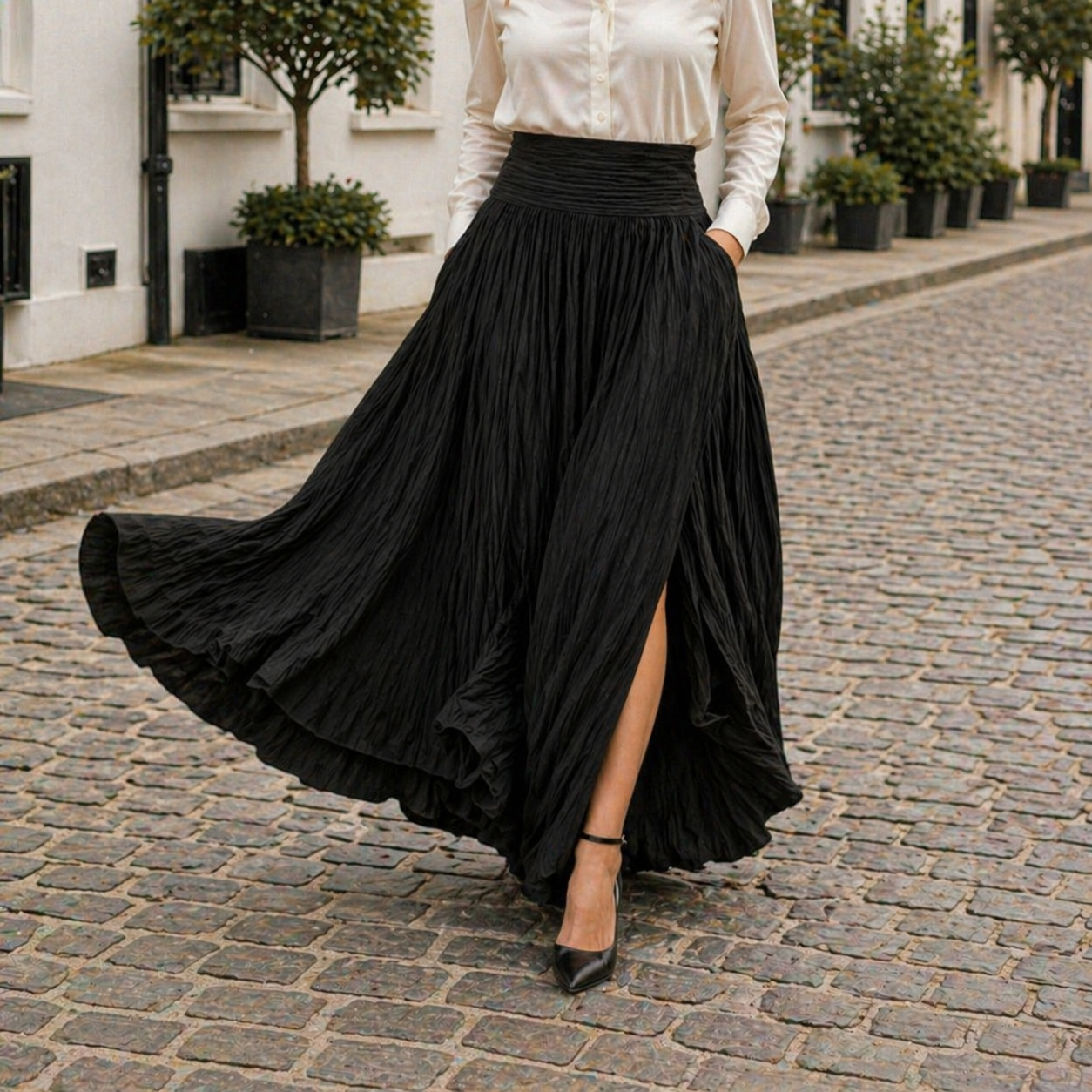 Maxi Skirt | High Waist, Pleated | Plus Shirt