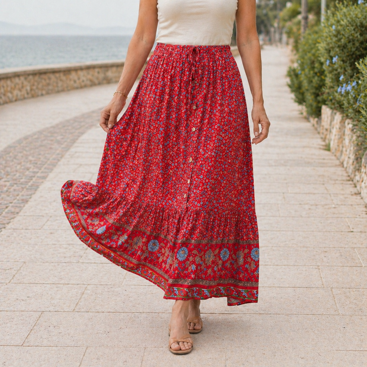 Maxi Skirt | Floral Pattern, Lightweight | Summer Clothes