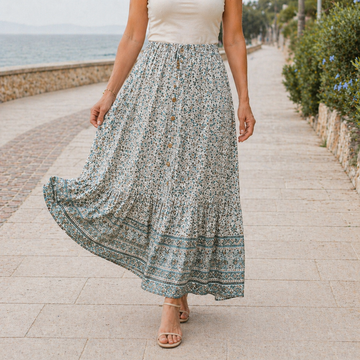 Maxi Skirt | Floral Pattern, Lightweight | Summer Clothes