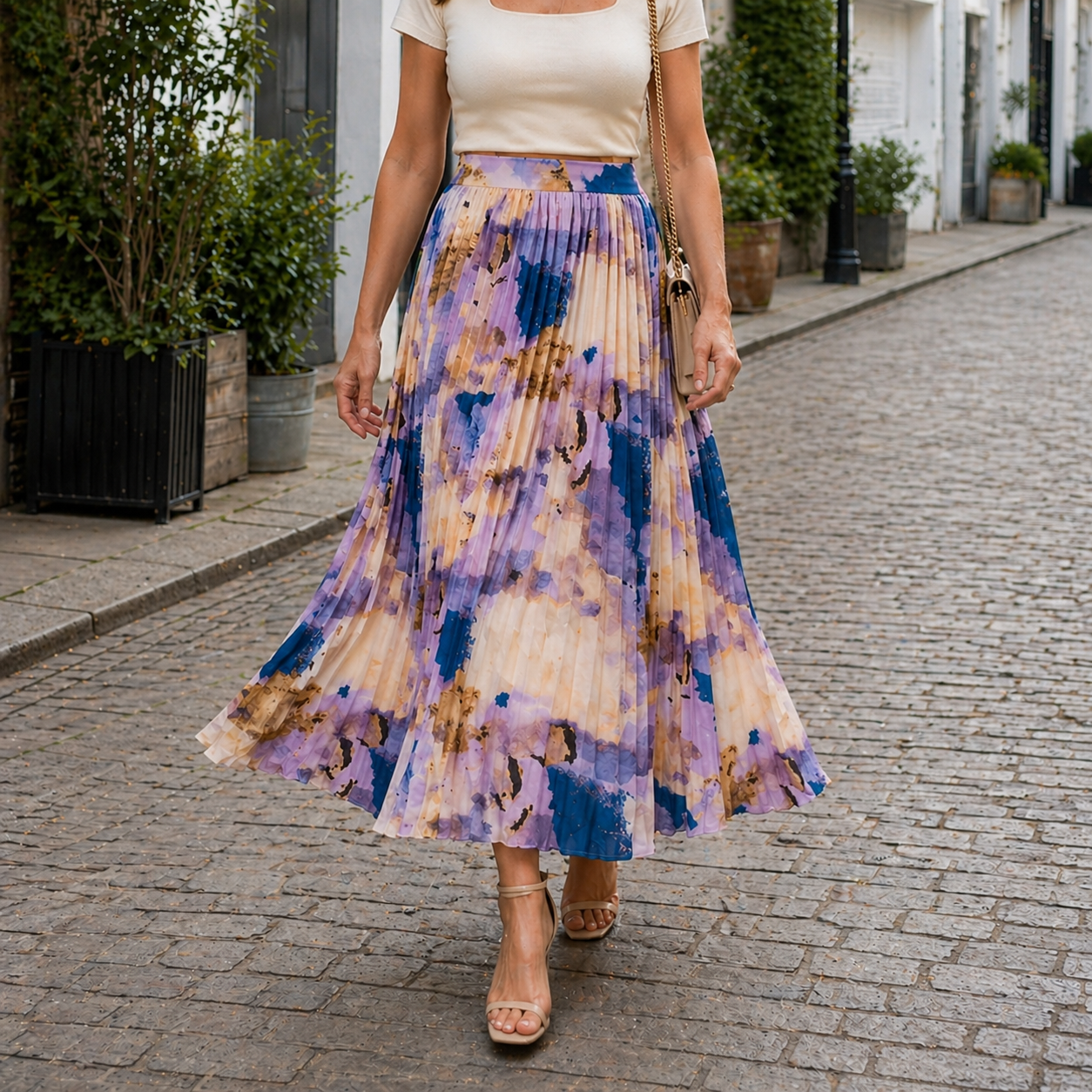 Women's Maxi Skirt | Floral Pattern, Pleated Details
