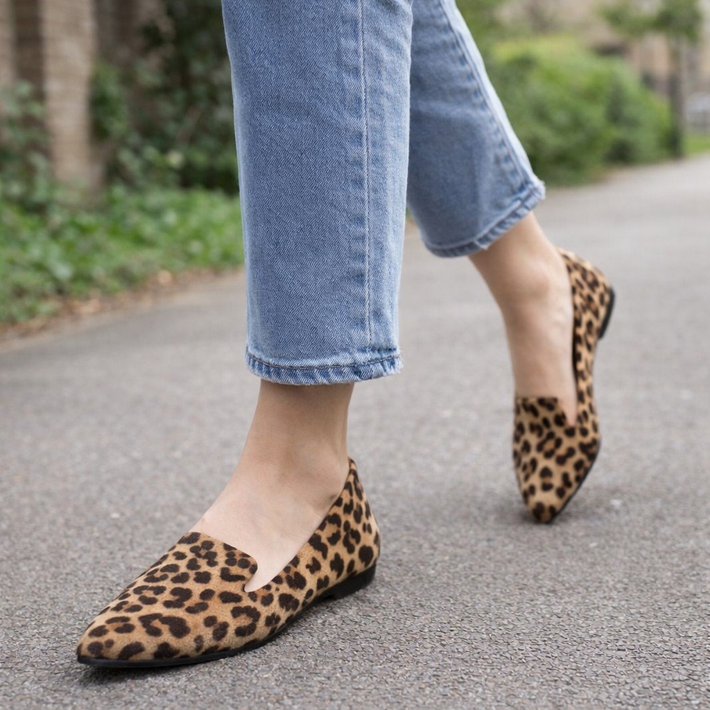 Women's ballerina shoes leopard print slip-on