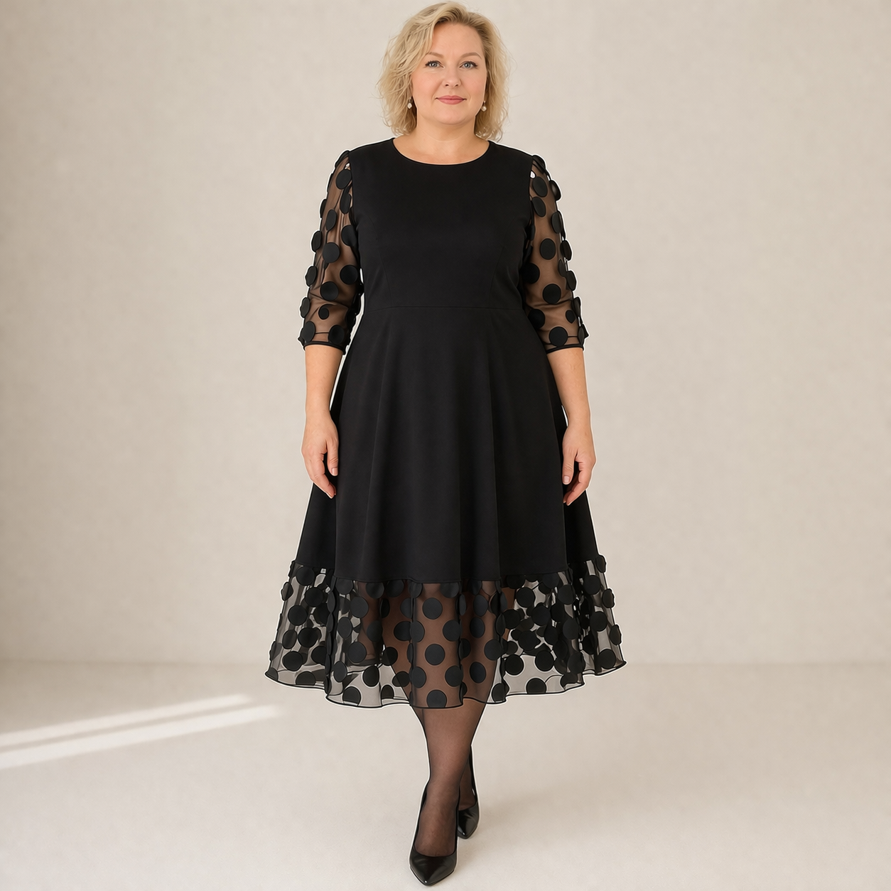 Plus Size Dress | Women's Polka Dot, Loosely Cut | Casual Modern Style