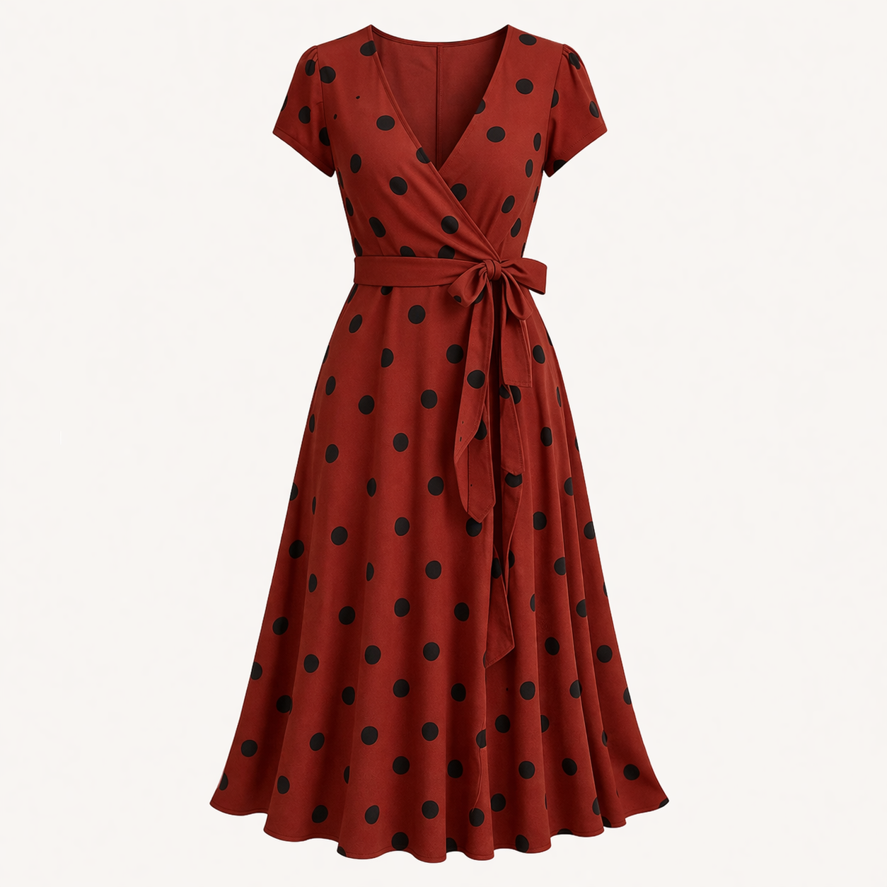 Women's Midi Dress | Dots, Waistband | Casual Wide Style