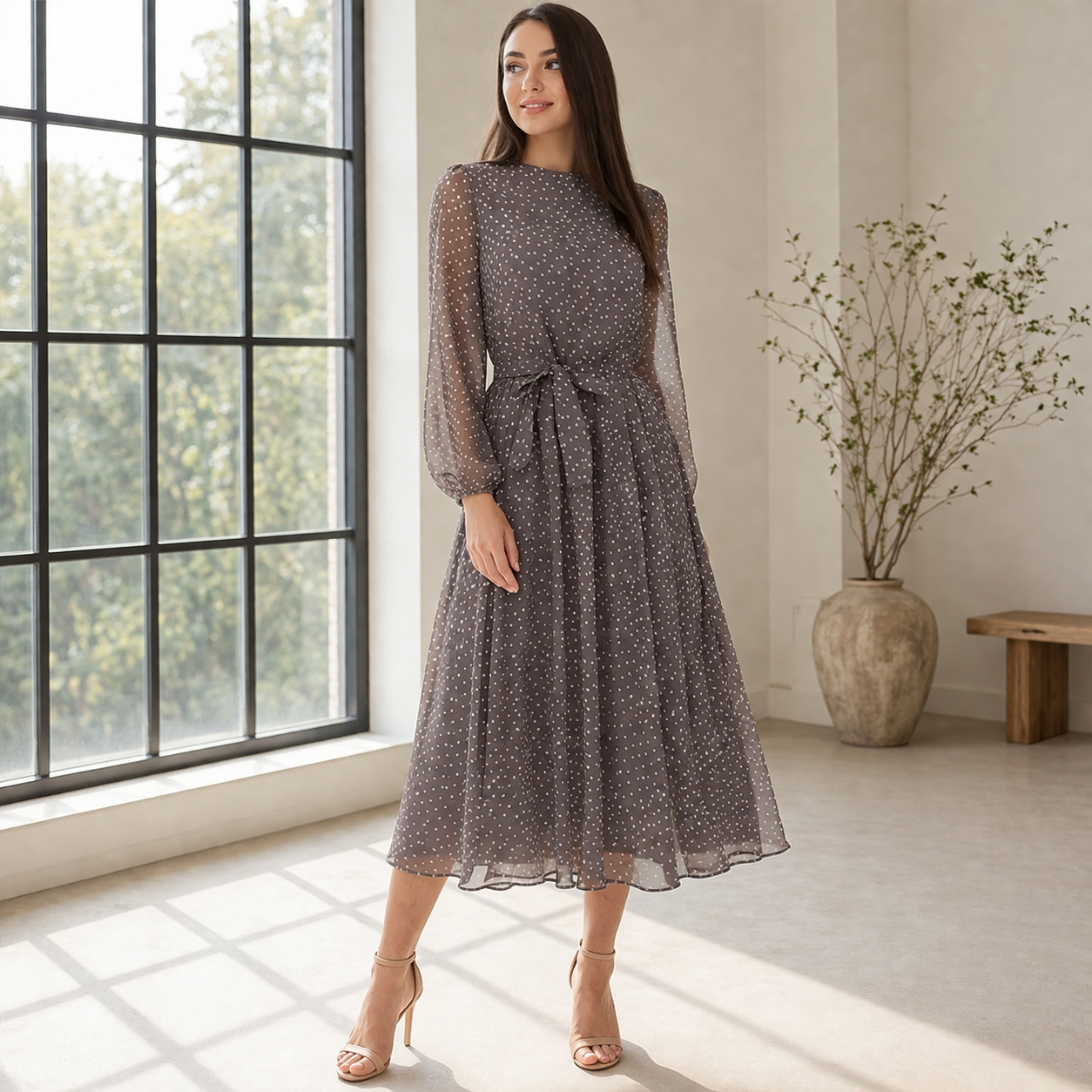 Midi Dress | Women's Polka Dot | Elegant Flowing Style