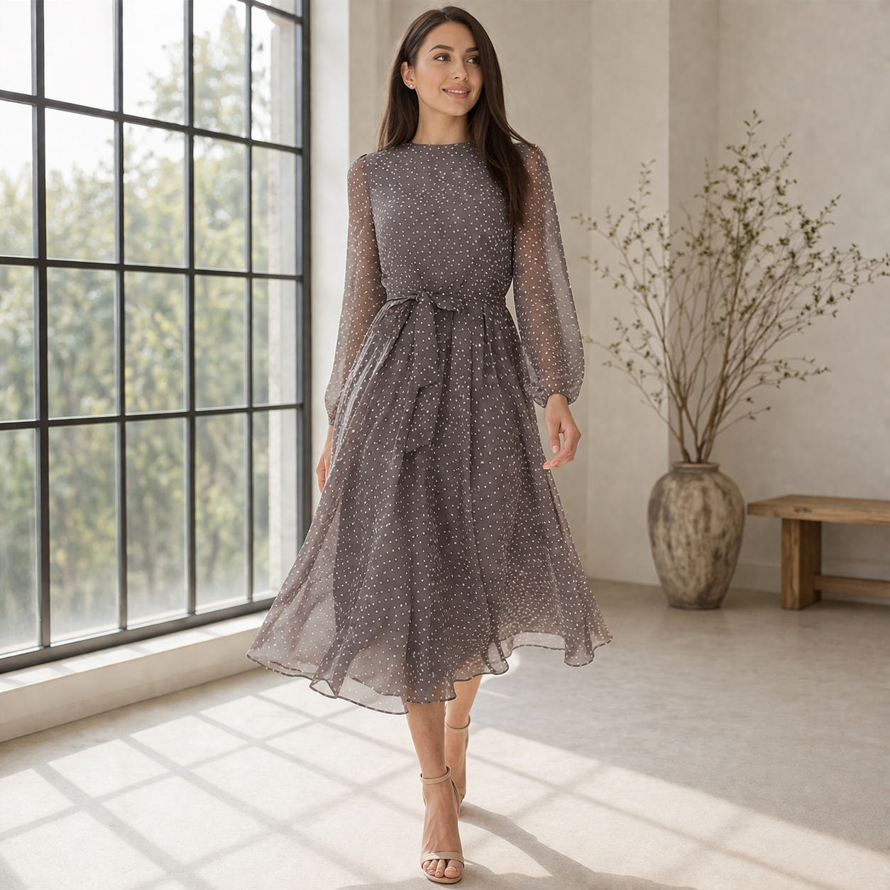 Midi Dress | Women's Polka Dot | Elegant Flowing Style