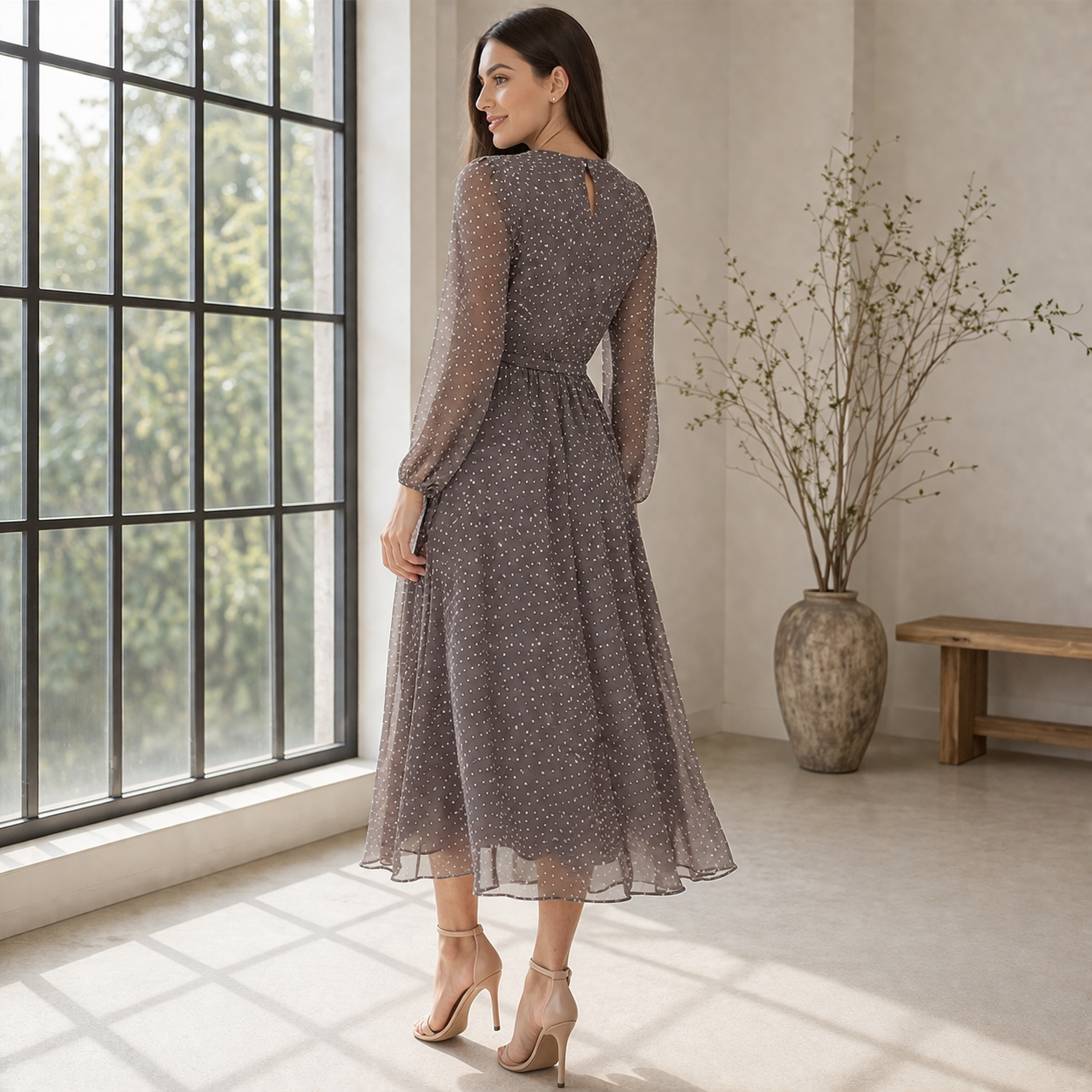 Midi Dress | Women's Polka Dot | Elegant Flowing Style
