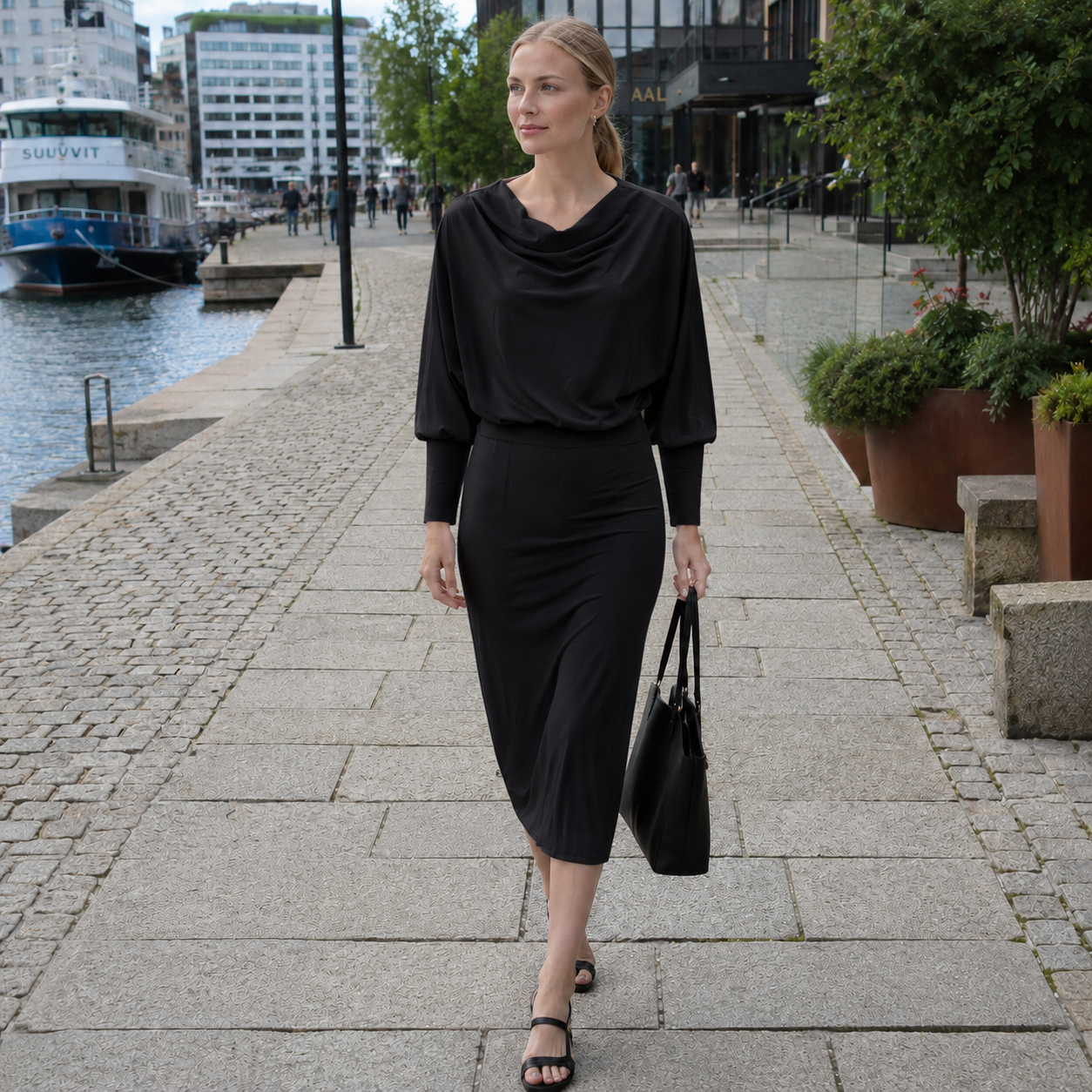 Women's Midi Dress | Knit Dress, Bodycon | Draped Collar
