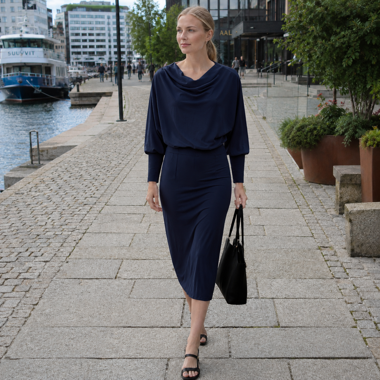 Women's Midi Dress | Knit Dress, Bodycon | Draped Collar