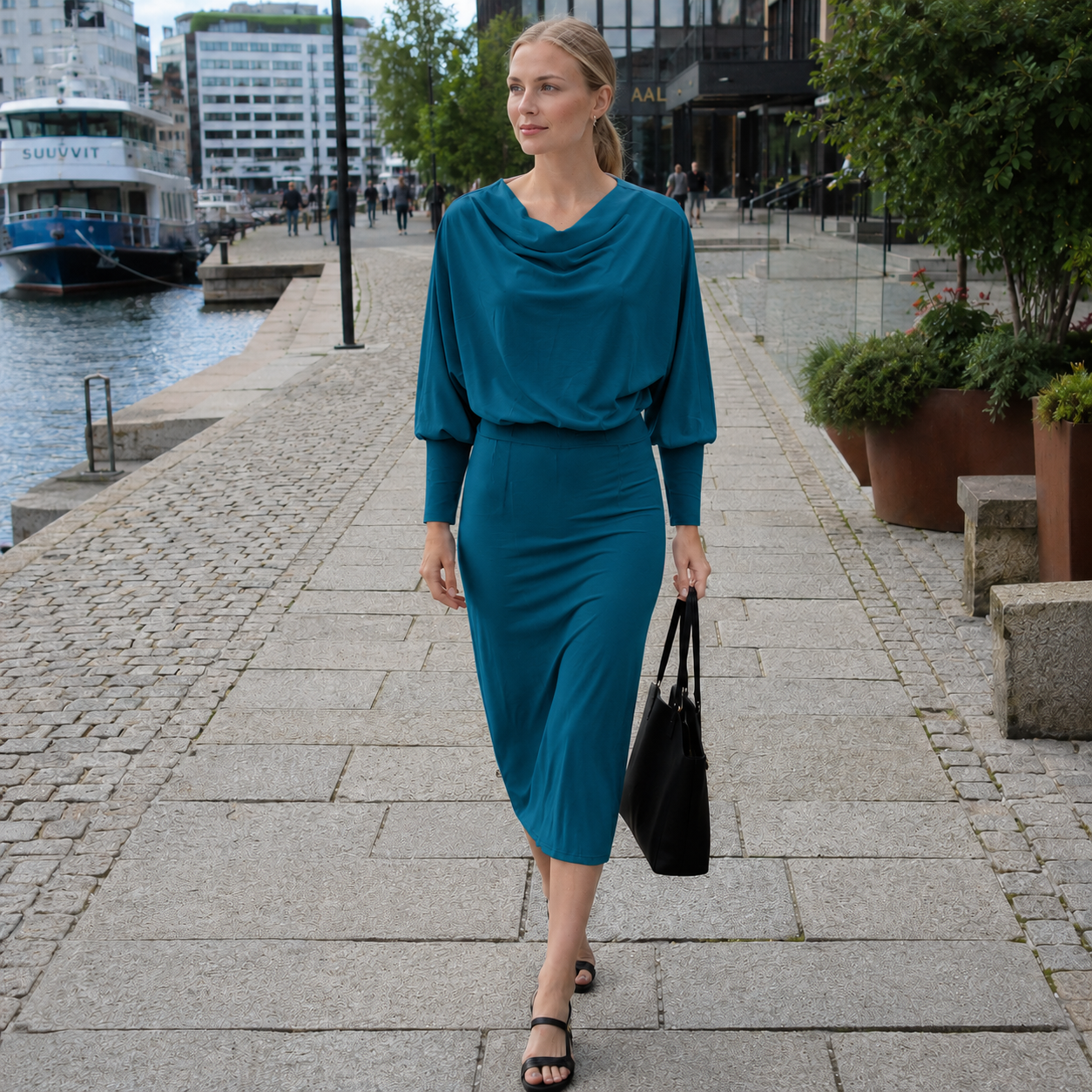 Women's Midi Dress | Knit Dress, Bodycon | Draped Collar