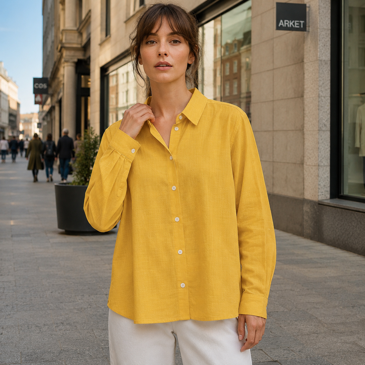Shirt blouse women's linen blend edge collar