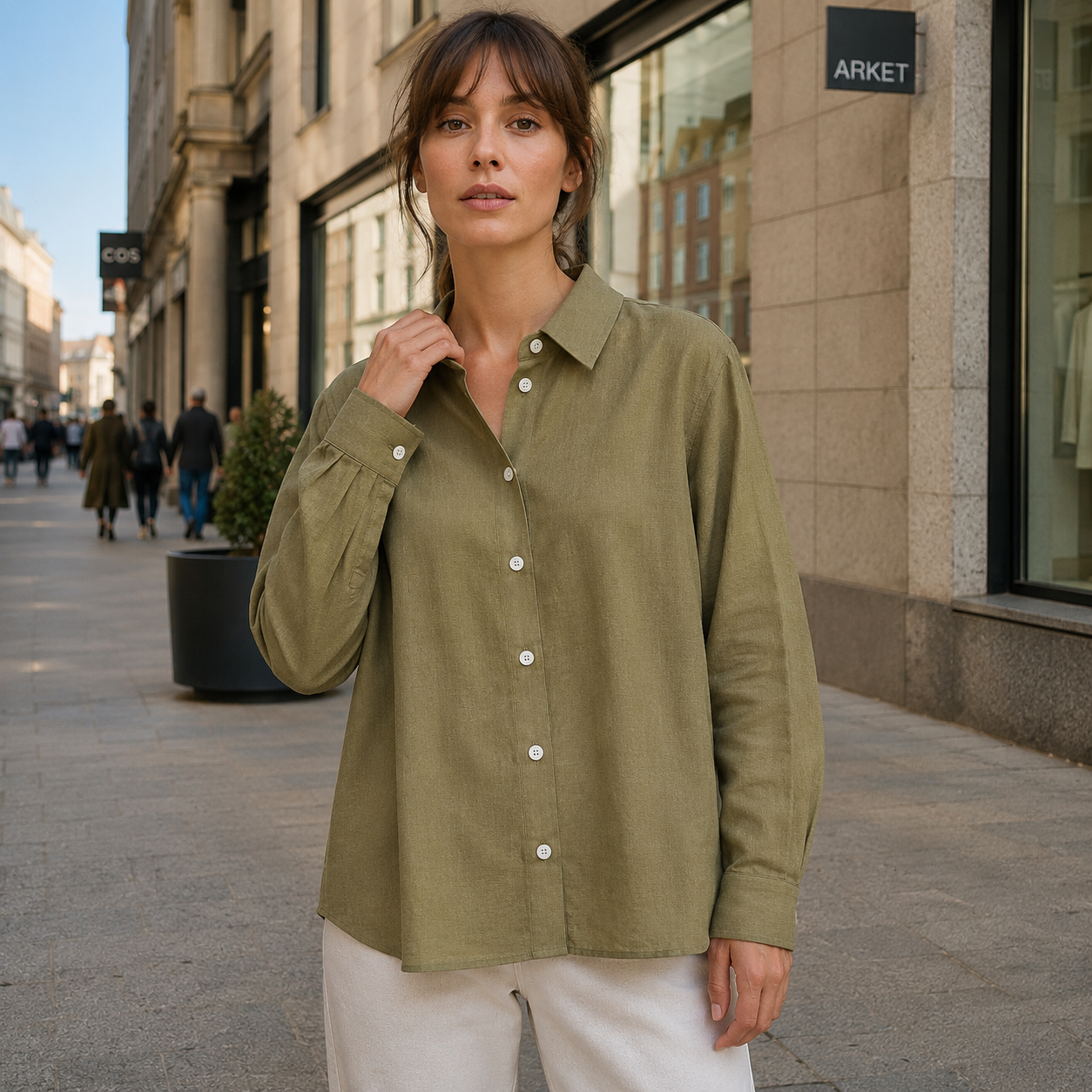 Shirt blouse women's linen blend edge collar