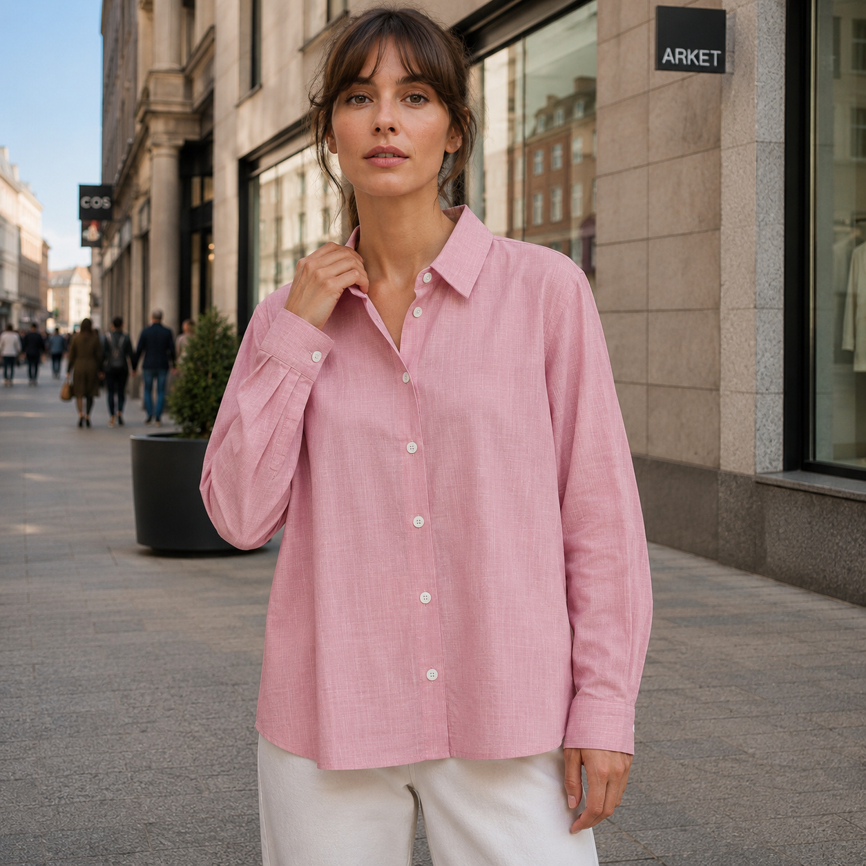 Shirt blouse women's linen blend edge collar