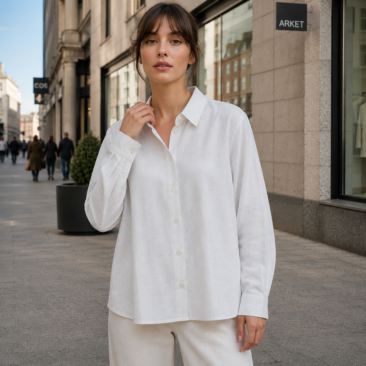 Shirt blouse women's linen blend edge collar