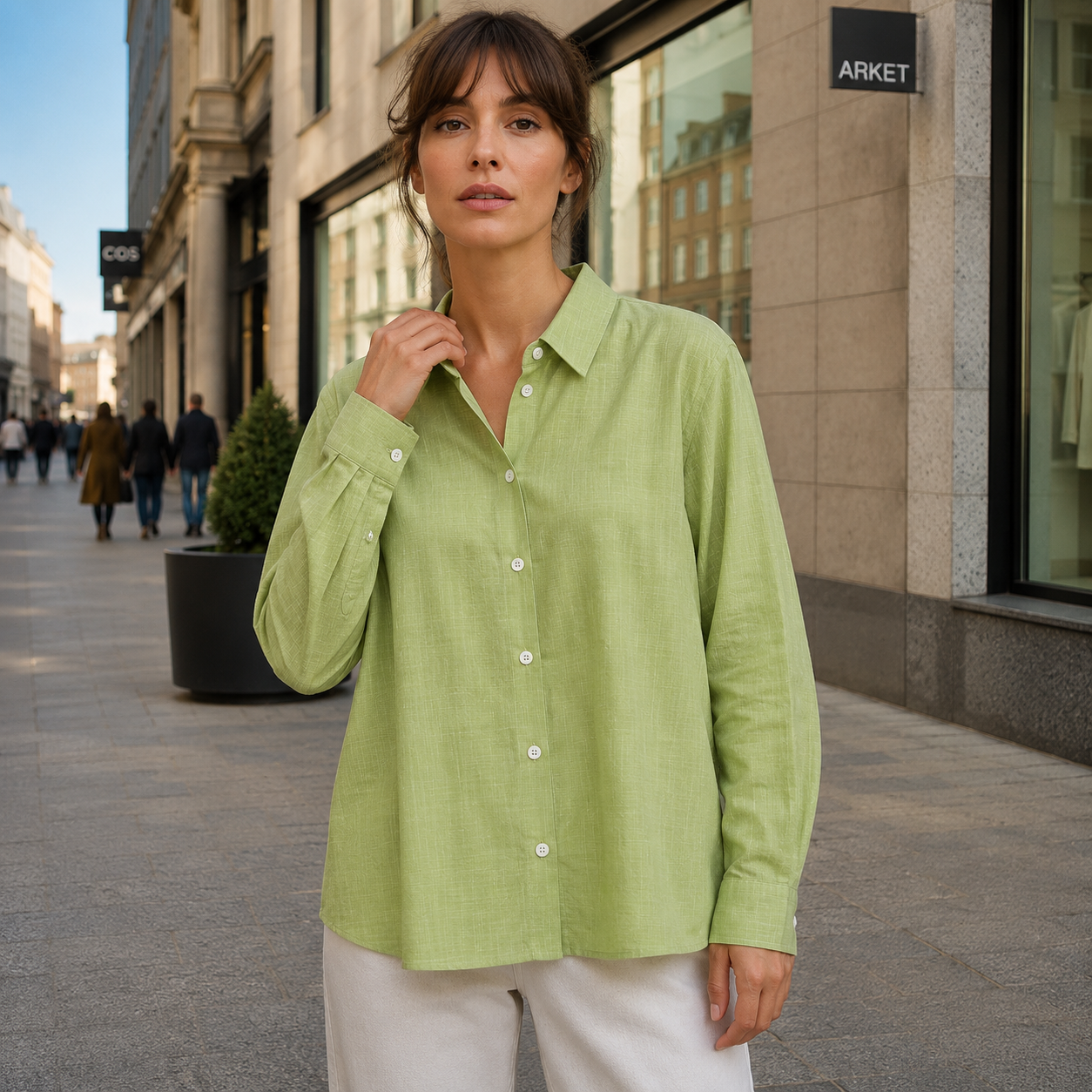 Shirt blouse women's linen blend edge collar