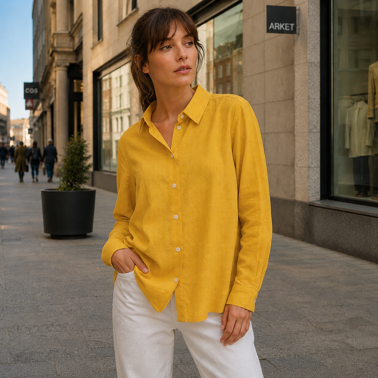 Shirt blouse women's linen blend edge collar