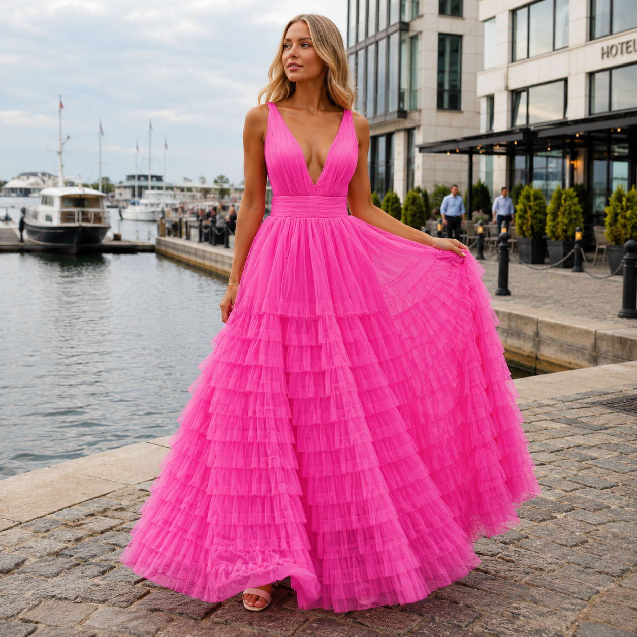 Maxi Dress for Women | Belted, Ruffled Hem | Elegant Party Dress