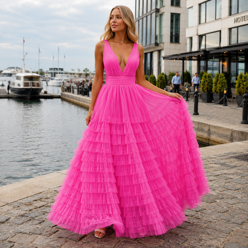 Maxi Dress for Women | Belted, Ruffled Hem | Elegant Party Dress