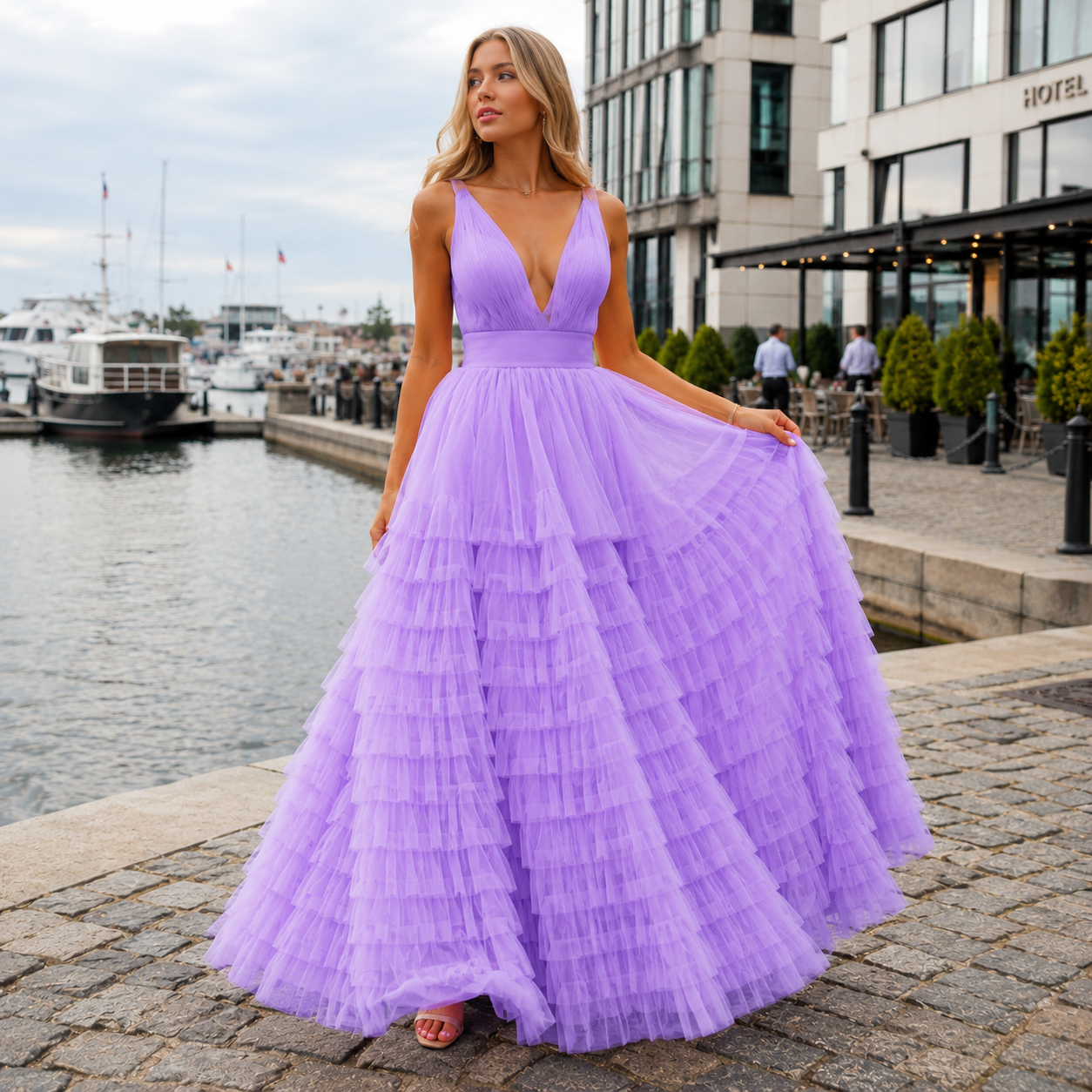 Maxi Dress for Women | Belted, Ruffled Hem | Elegant Party Dress