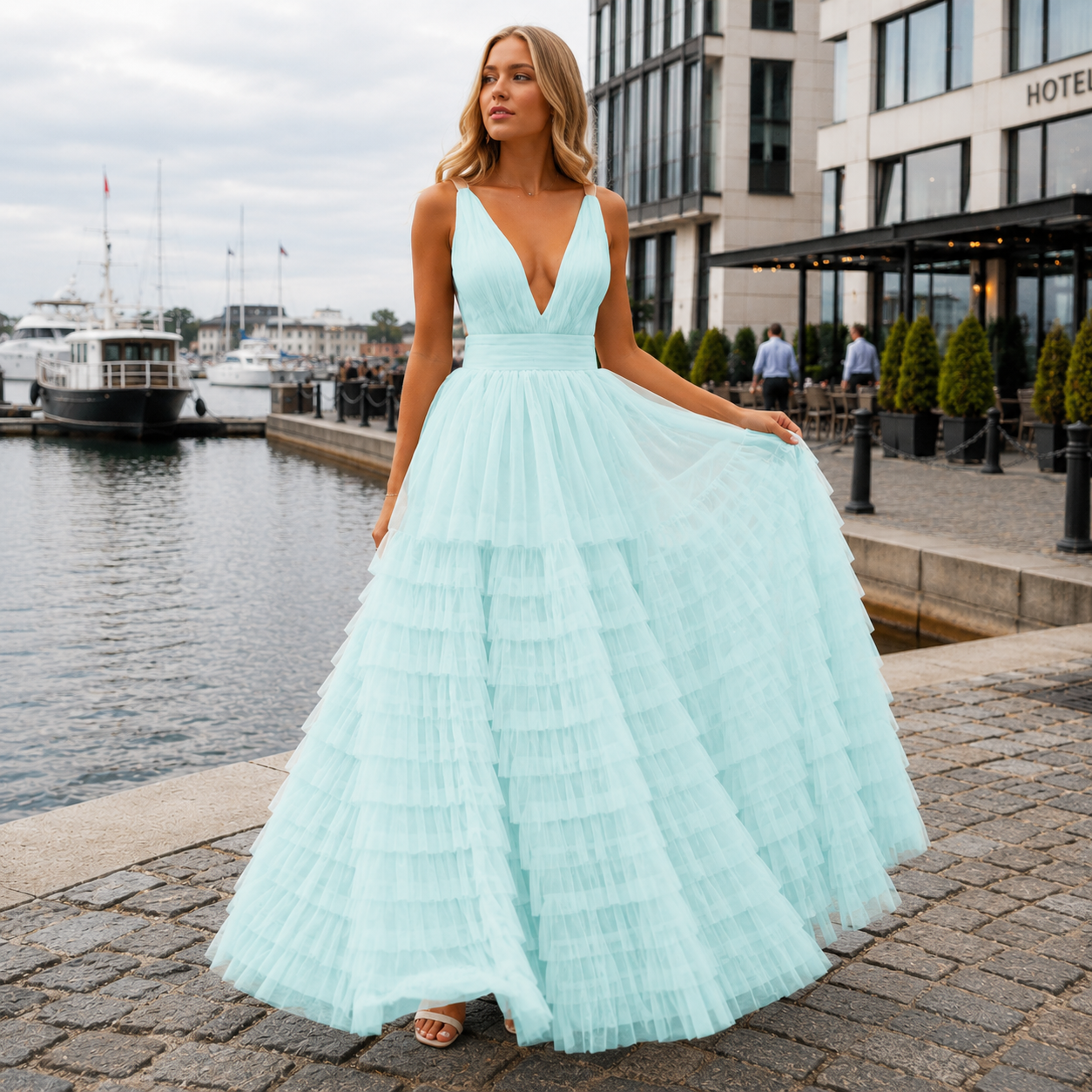 Maxi Dress for Women | Belted, Ruffled Hem | Elegant Party Dress