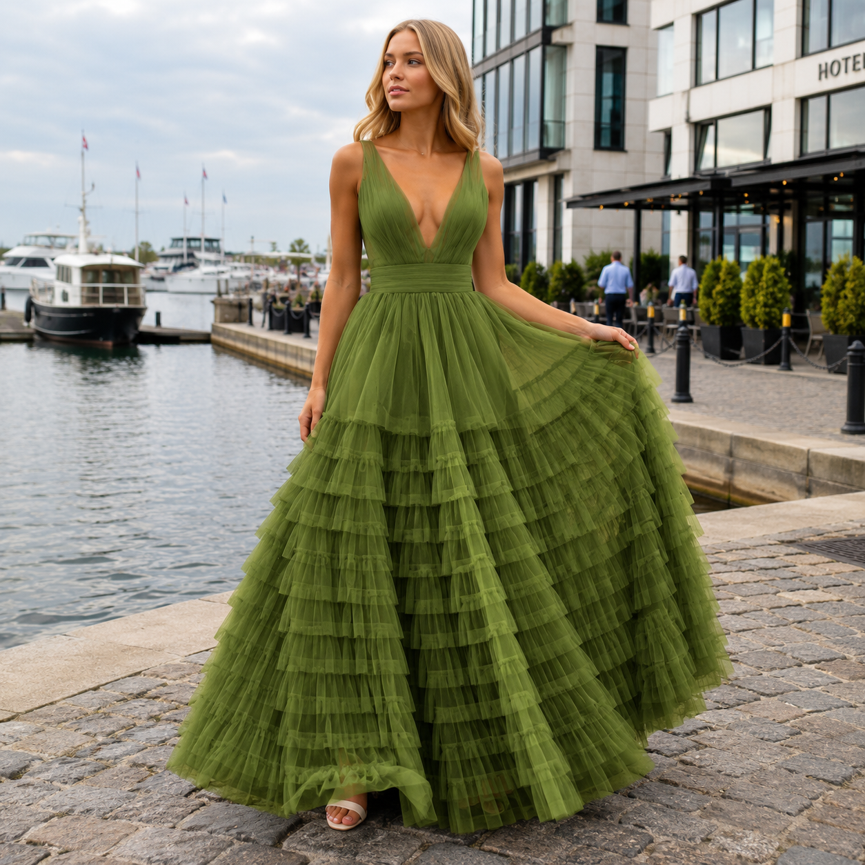 Maxi Dress for Women | Belted, Ruffled Hem | Elegant Party Dress